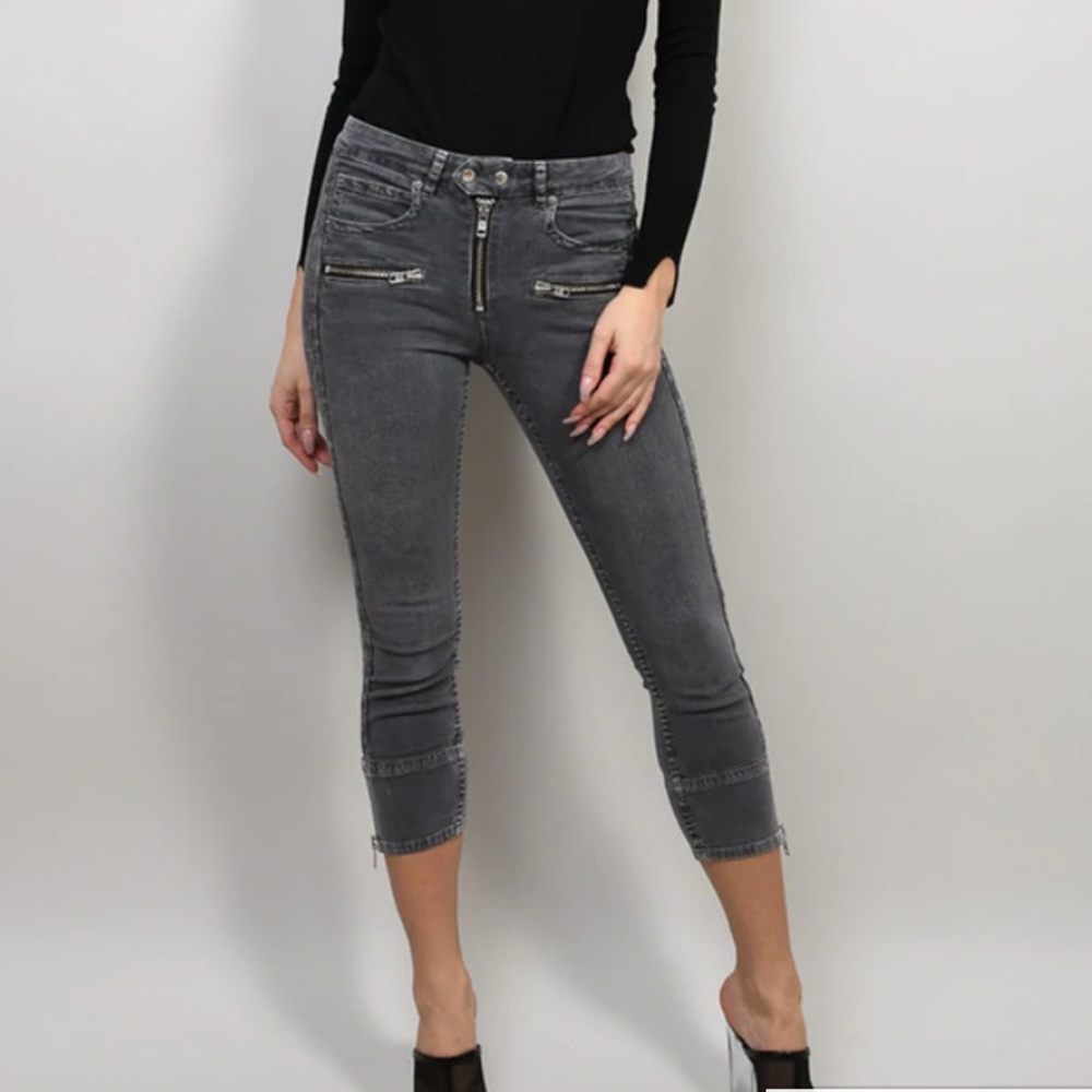 Isabel Marant Gray Denim Crop Zipper Jeans
